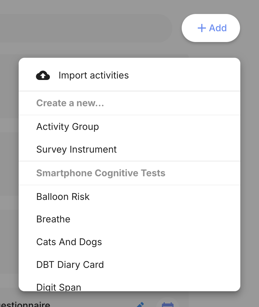 Add menu with import option