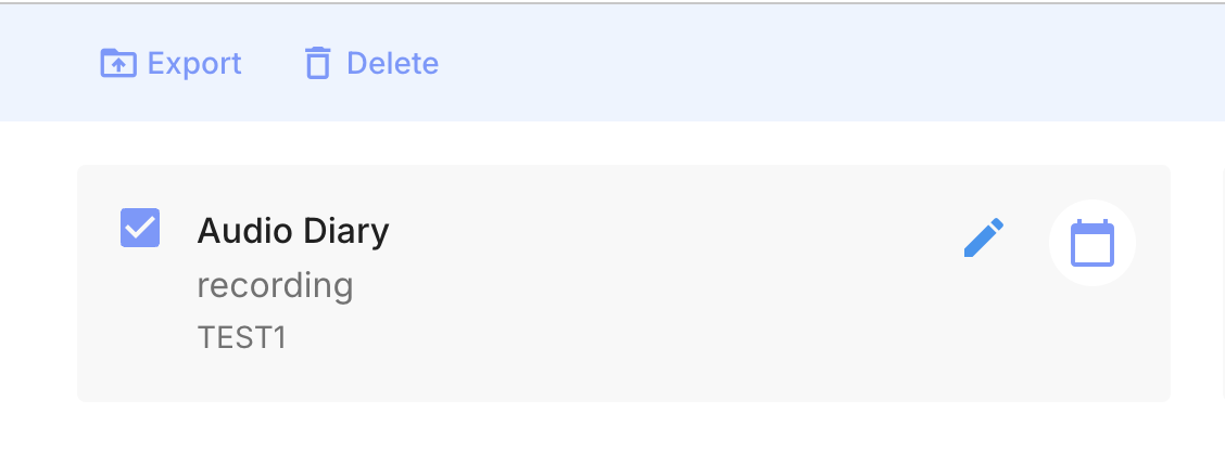 Selected activities with Export action