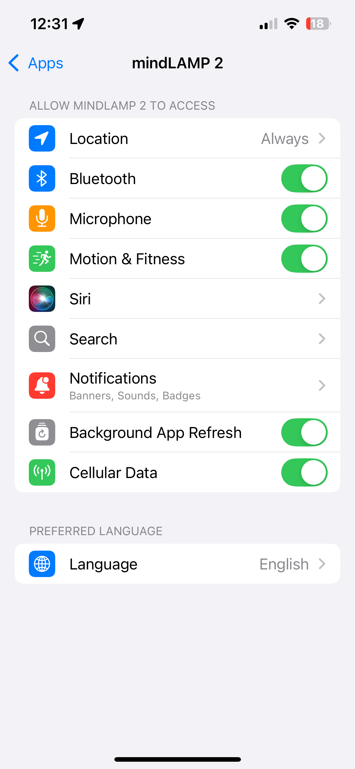 mindLAMP 2 settings verification