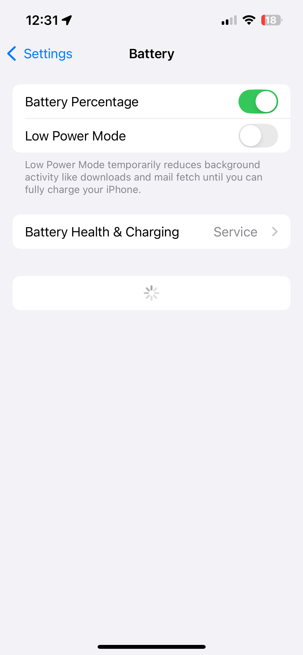 Battery settings — Low Power Mode off