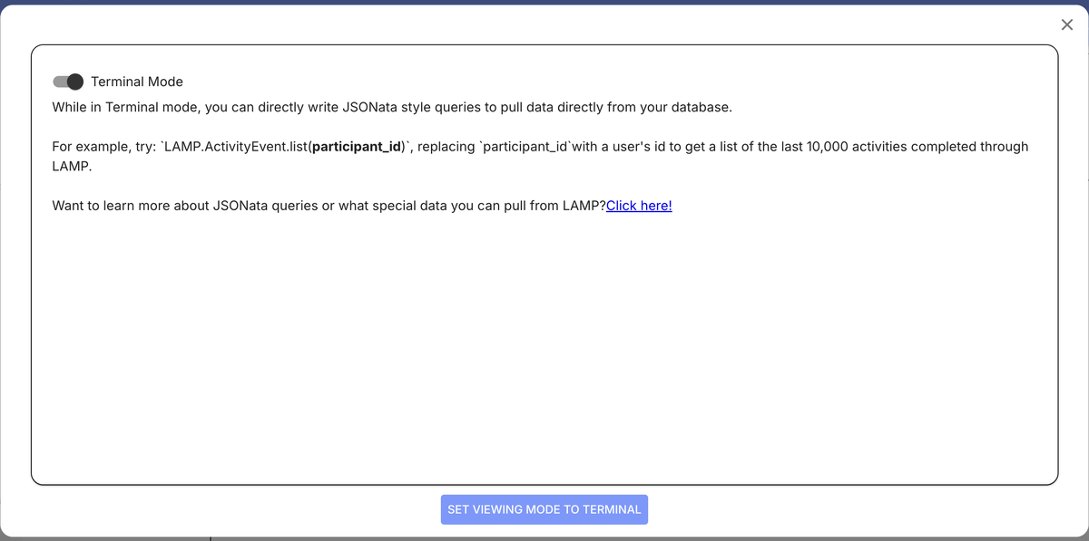 Terminal mode selector dialog