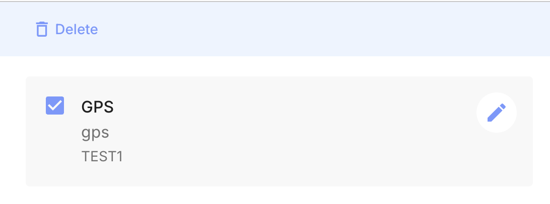 Selected sensor with Delete action bar