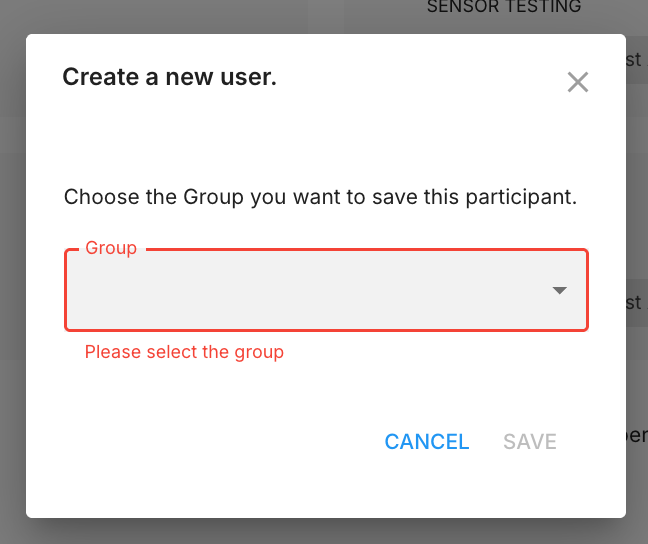 Create a new user dialog with group selection dropdown
