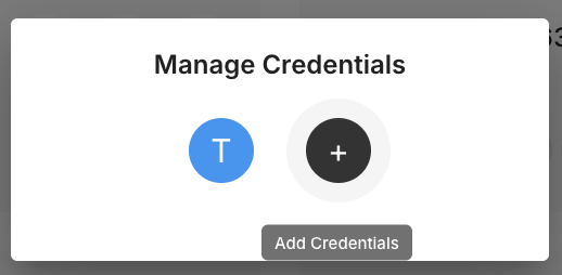 Manage Credentials header showing existing credential and Add Credentials button