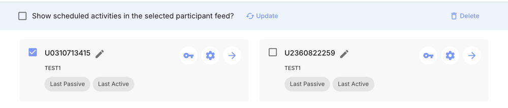 Selected participant with action bar showing the Delete option