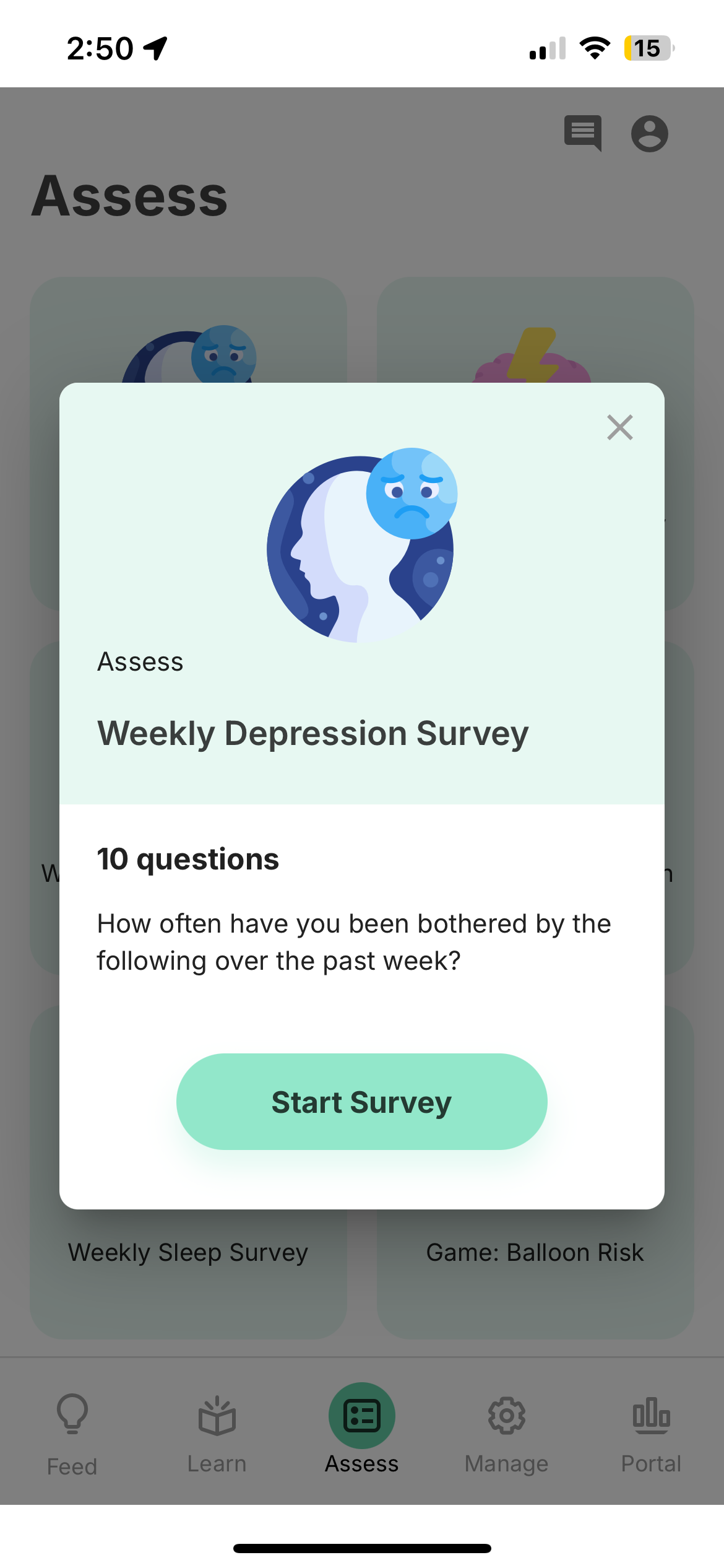 Survey launch dialog
