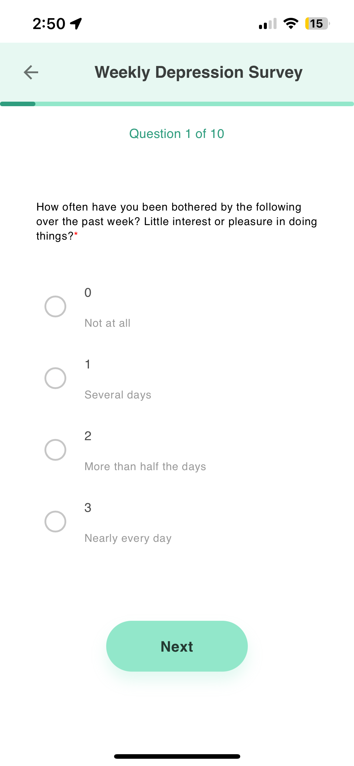 Weekly Depression Survey question