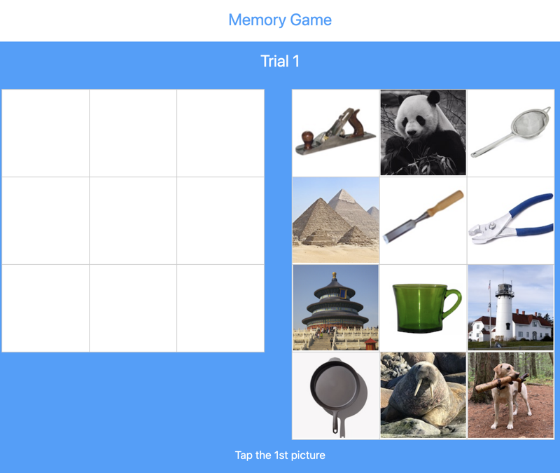 Memory Game screen 1